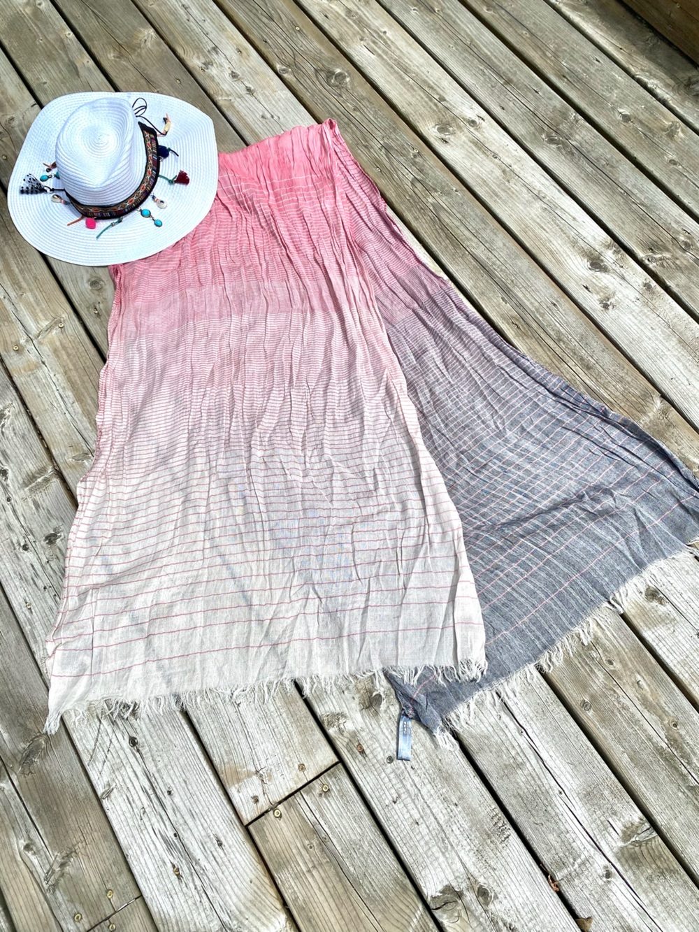 Ombre ROOTS gauzy Pink to Gray Lightweight Scarf w resort vacay beach vibe